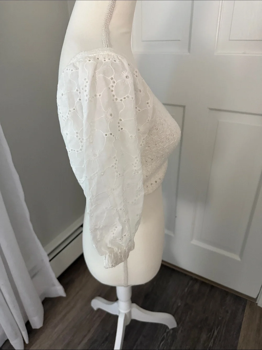 Zara Cream Crochet Puff Sleeve Crop Top